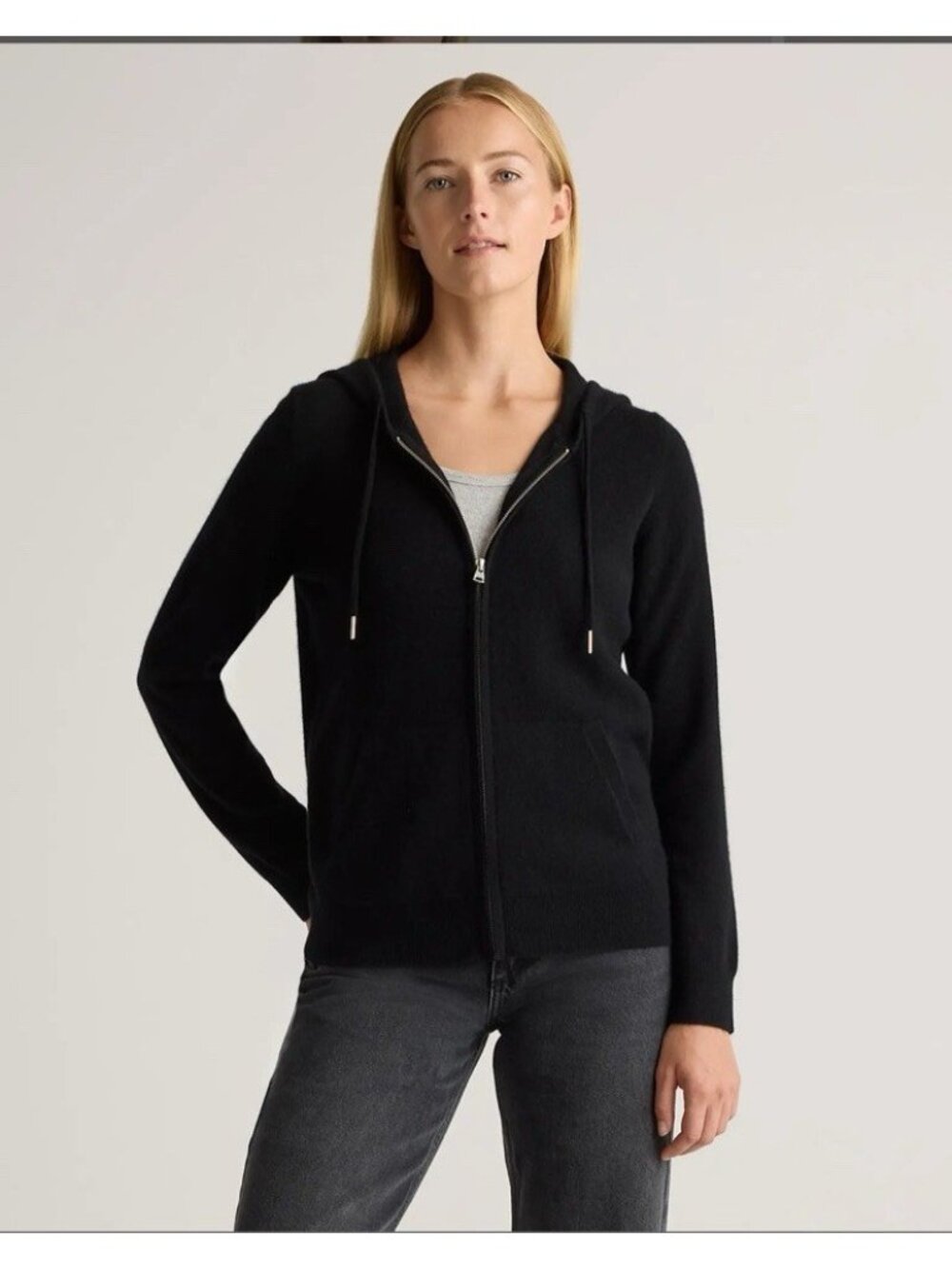 Quince $268 Mongolian Cashmere Full-Zip Hoodie Black Womens Size XL